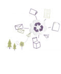 recycling icon with paper products around it