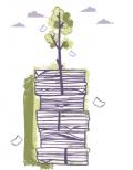 tree growing out of a pile of books